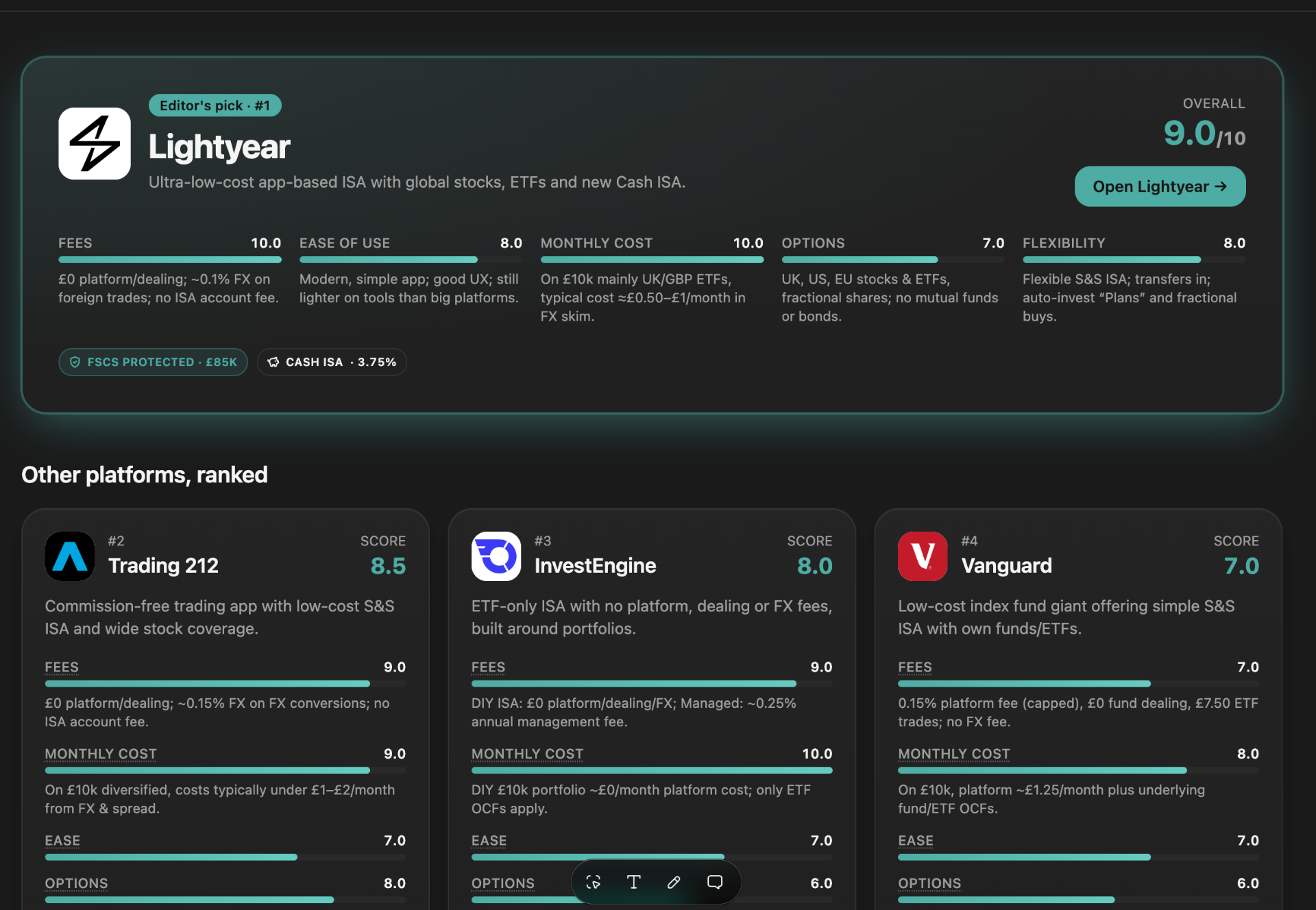 Stocks & Shares ISA Comparison Tool